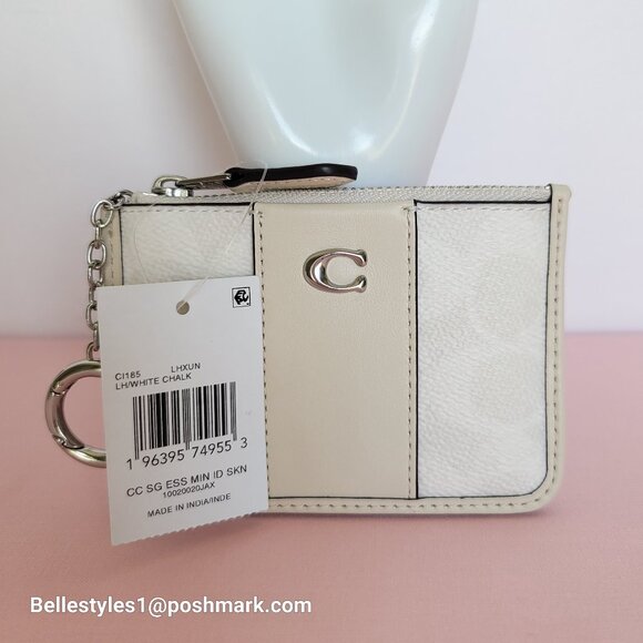 COACH Mini Skinny ID Card Case in Signature Canvas & Leather -White/Chalk color⭐ - Picture 16 of 16